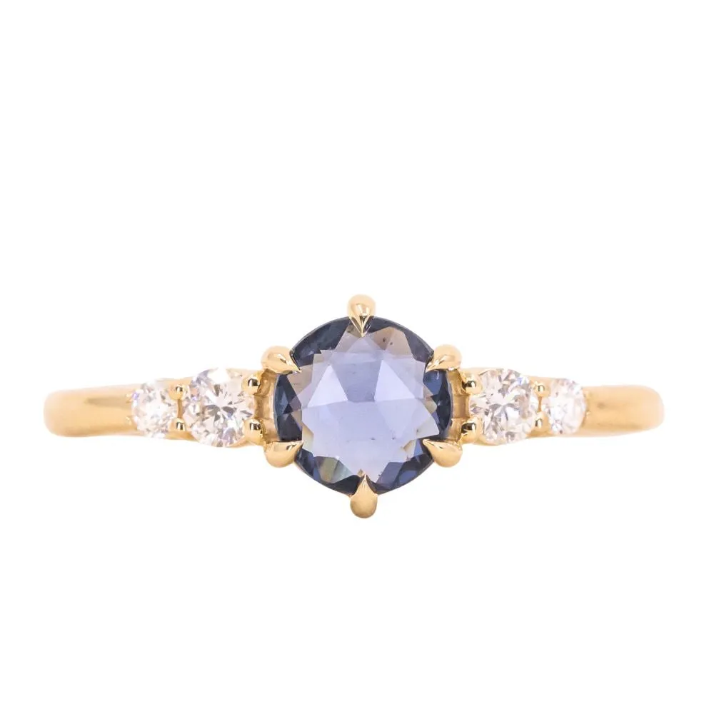 0.74ct Ceylon Blue Rosecut Sapphire and Diamond 6 Prongs Low Profile Ring in 14k Yellow Gold