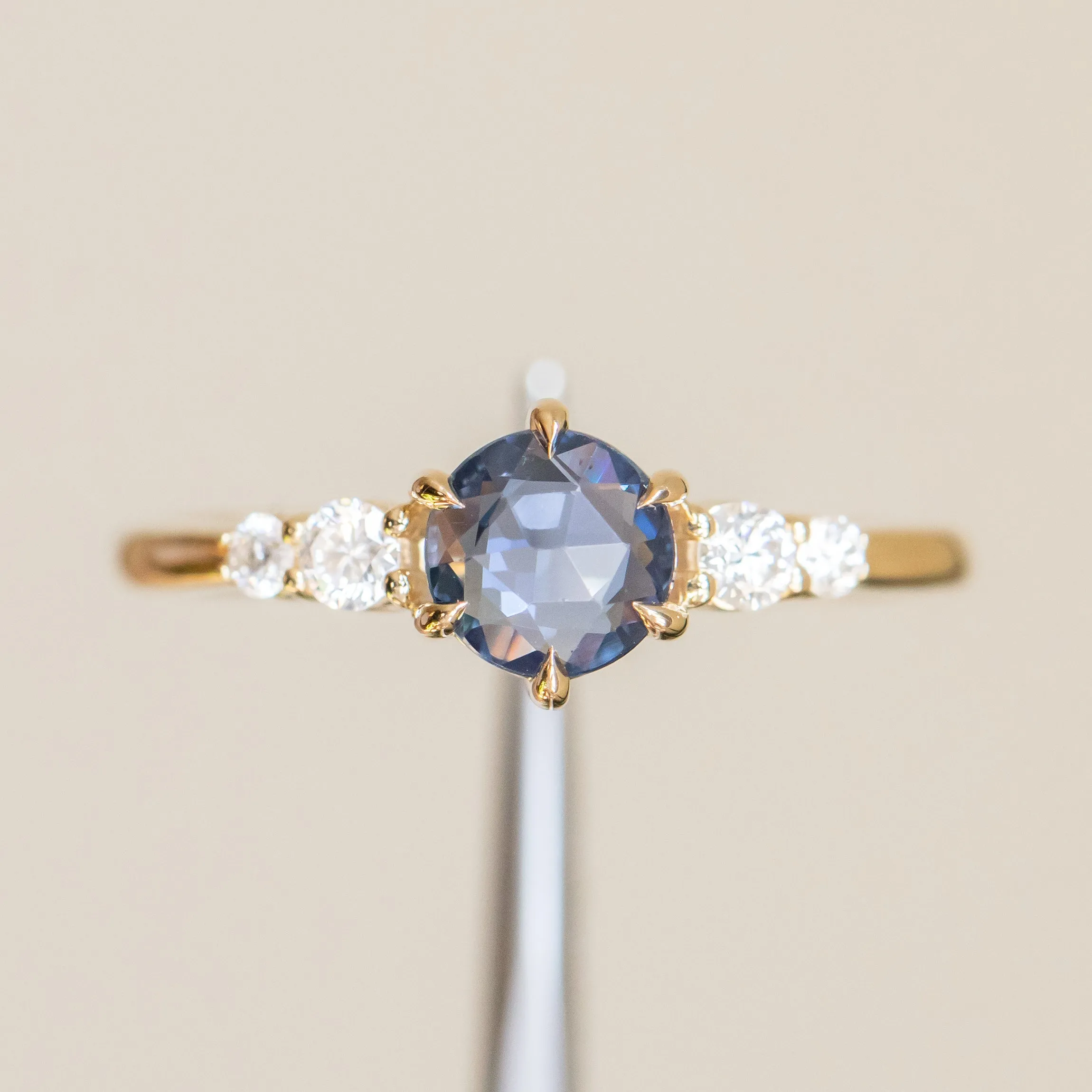 0.74ct Ceylon Blue Rosecut Sapphire and Diamond 6 Prongs Low Profile Ring in 14k Yellow Gold