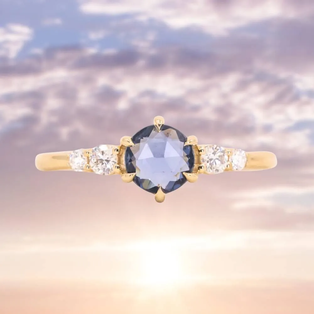 0.74ct Ceylon Blue Rosecut Sapphire and Diamond 6 Prongs Low Profile Ring in 14k Yellow Gold