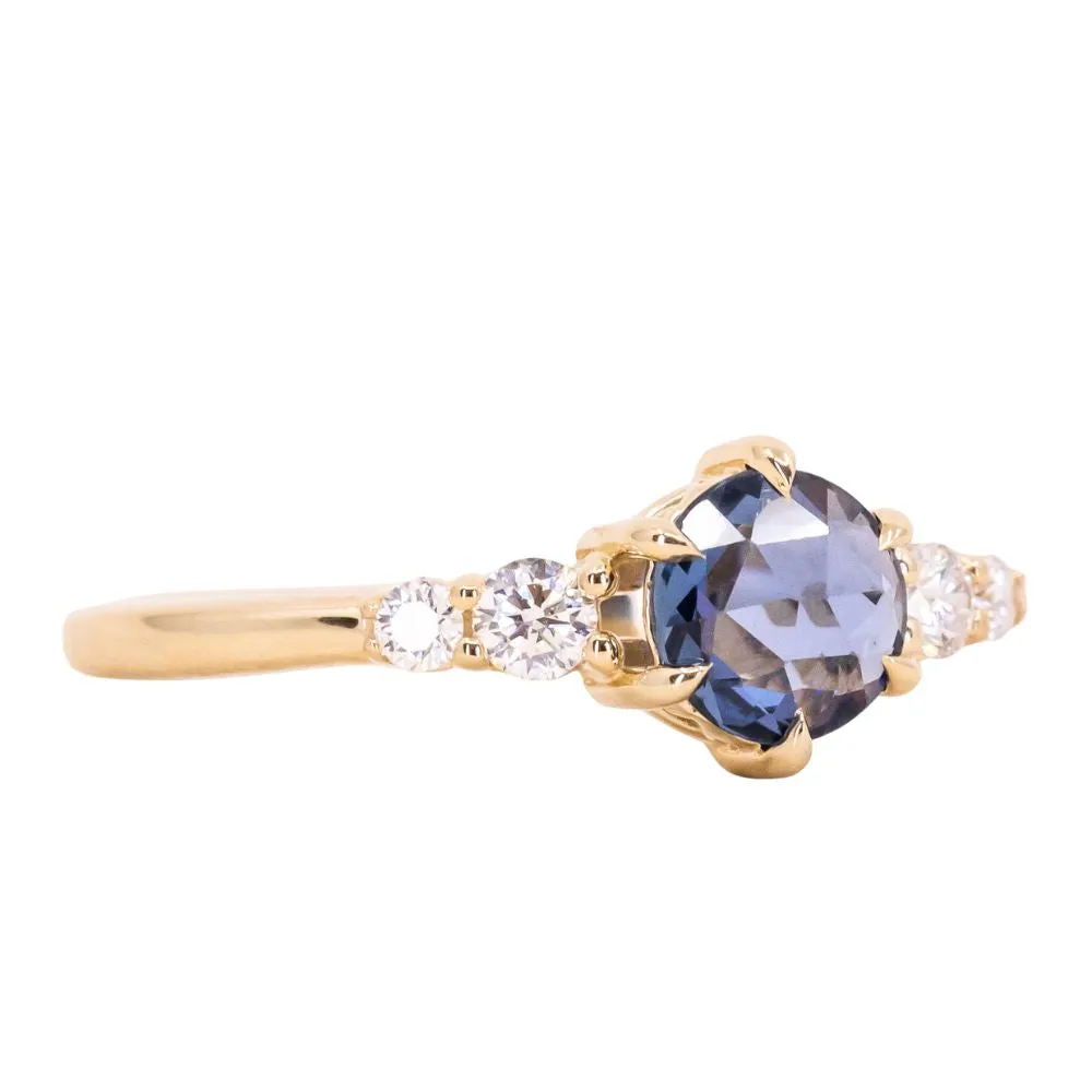 0.74ct Ceylon Blue Rosecut Sapphire and Diamond 6 Prongs Low Profile Ring in 14k Yellow Gold