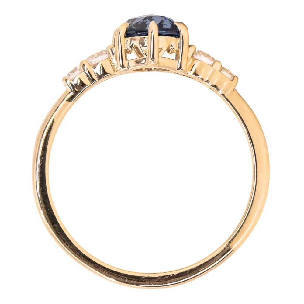 0.74ct Ceylon Blue Rosecut Sapphire and Diamond 6 Prongs Low Profile Ring in 14k Yellow Gold