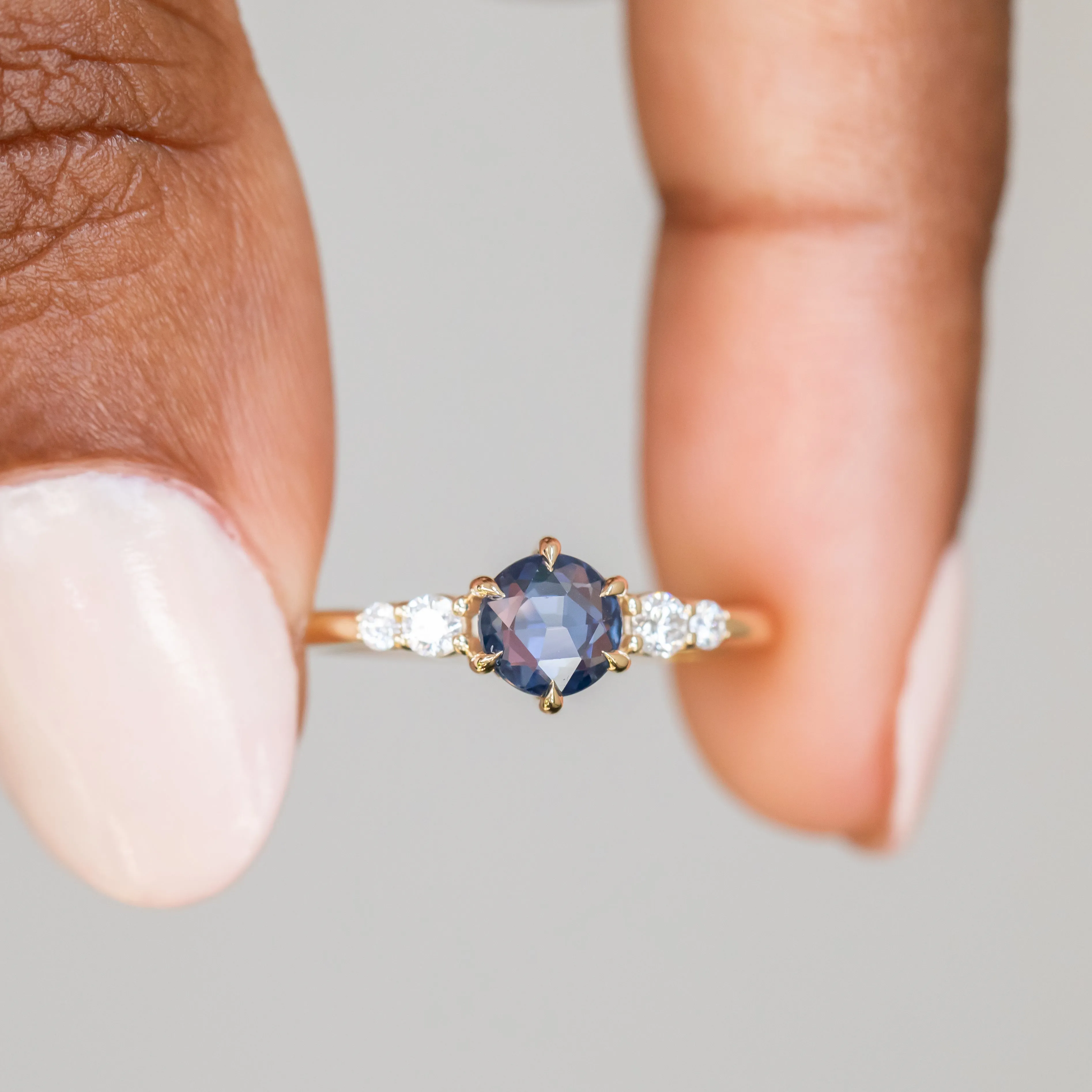 0.74ct Ceylon Blue Rosecut Sapphire and Diamond 6 Prongs Low Profile Ring in 14k Yellow Gold