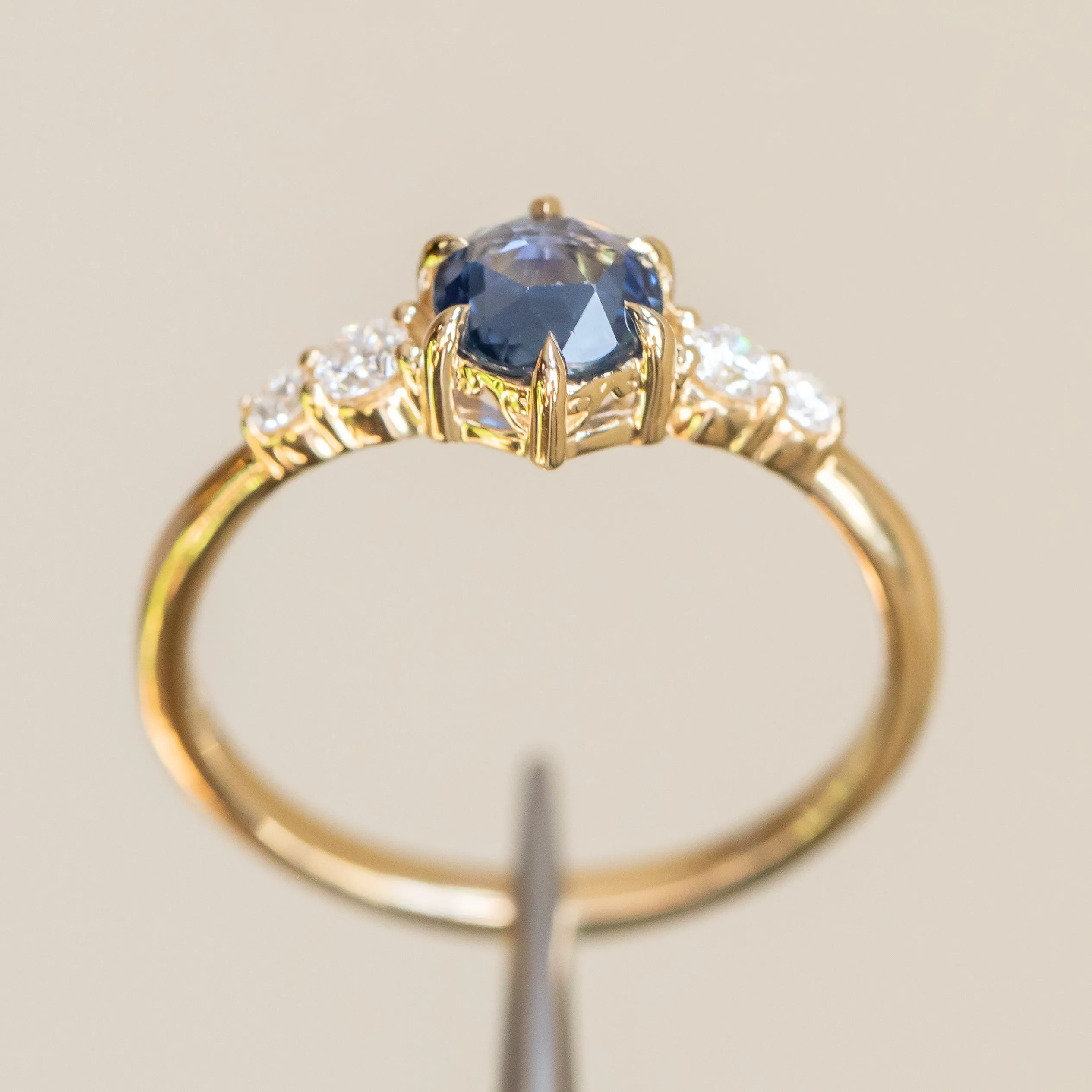 0.74ct Ceylon Blue Rosecut Sapphire and Diamond 6 Prongs Low Profile Ring in 14k Yellow Gold