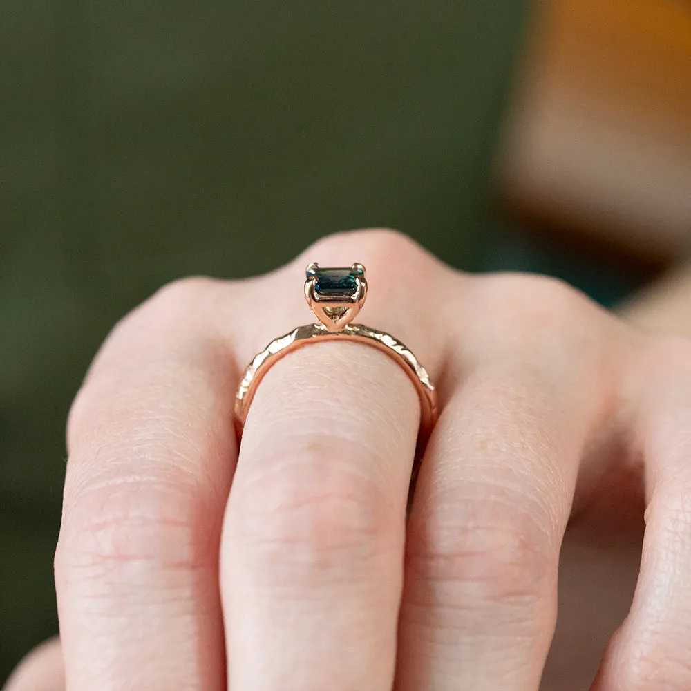 0.90ct Australian Square Cut Sapphire Evergreen Solitaire in 14k Rose Gold