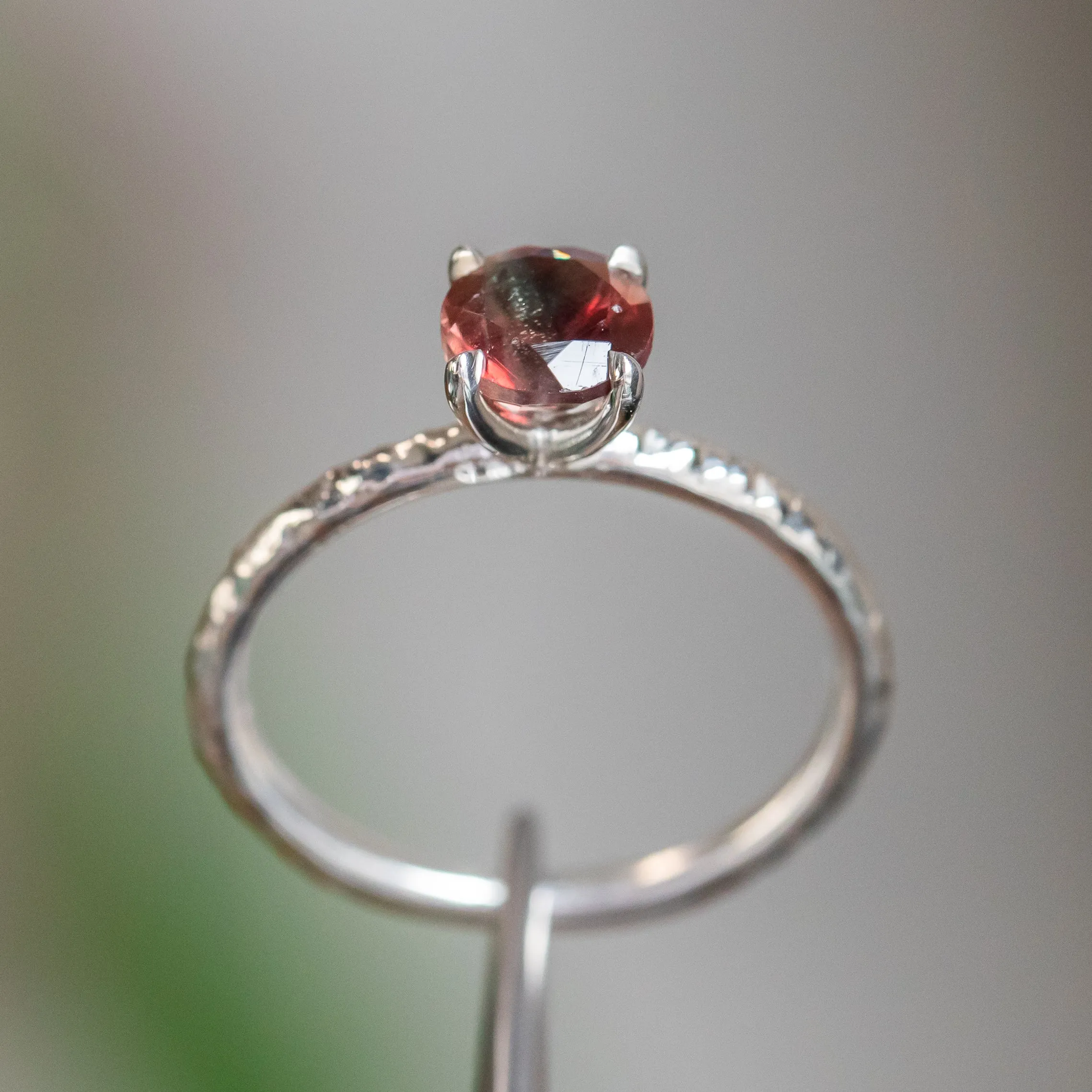 0.90ct Round Oregon Sunstone Solitaire Ring in Sterling Silver with Evergreen Texture