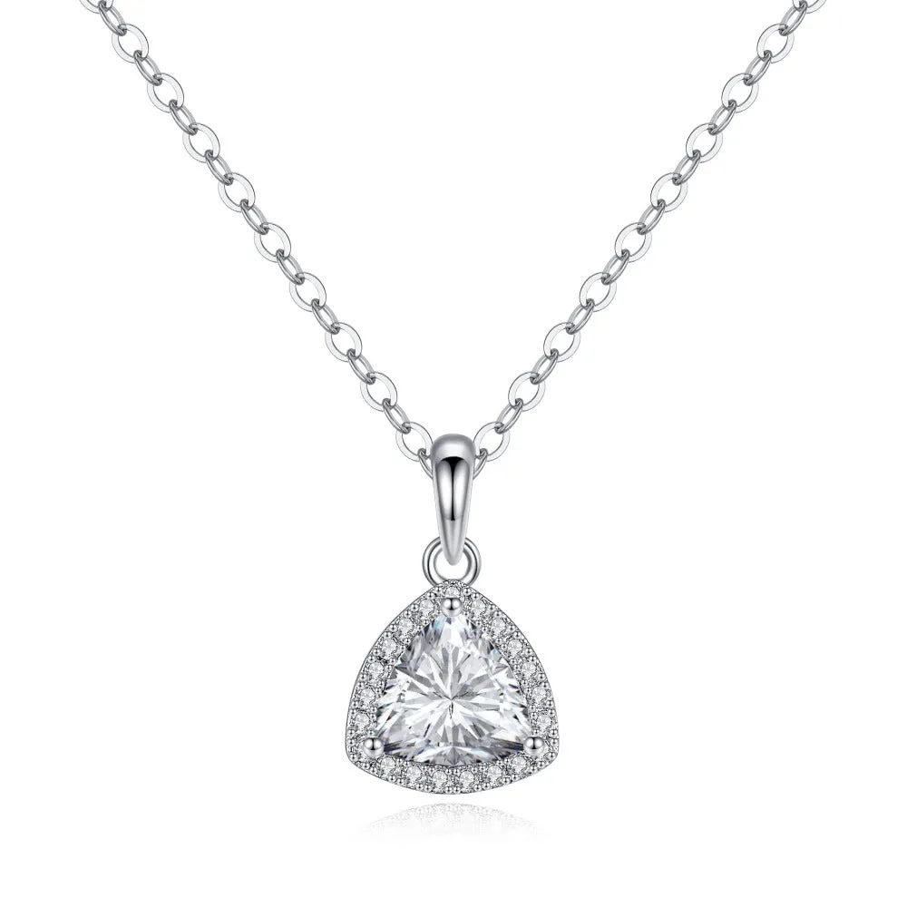 1 CT. Halo Triangle Pendant Diamond Necklace