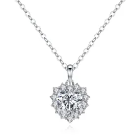 1 CT. Unique Halo Heart Pendant Diamond Necklace