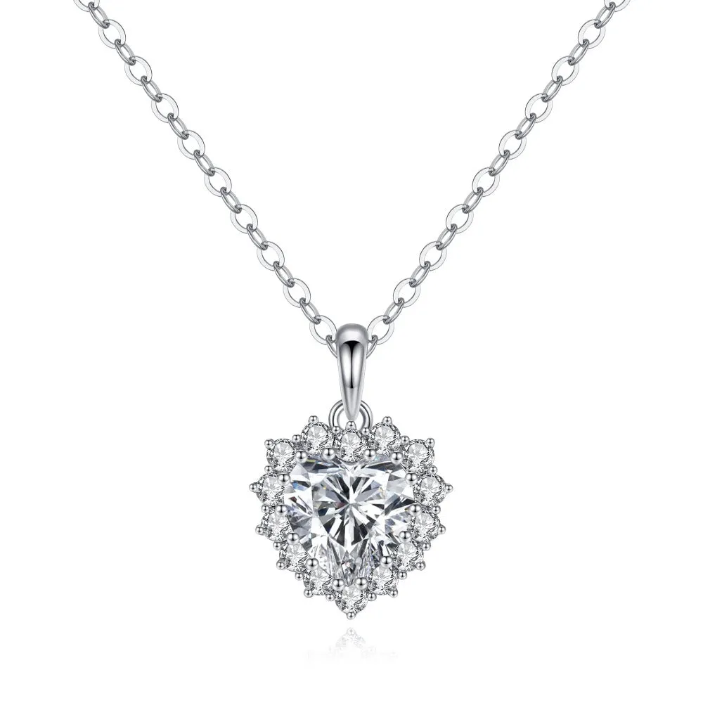 1 CT. Unique Halo Heart Pendant Diamond Necklace