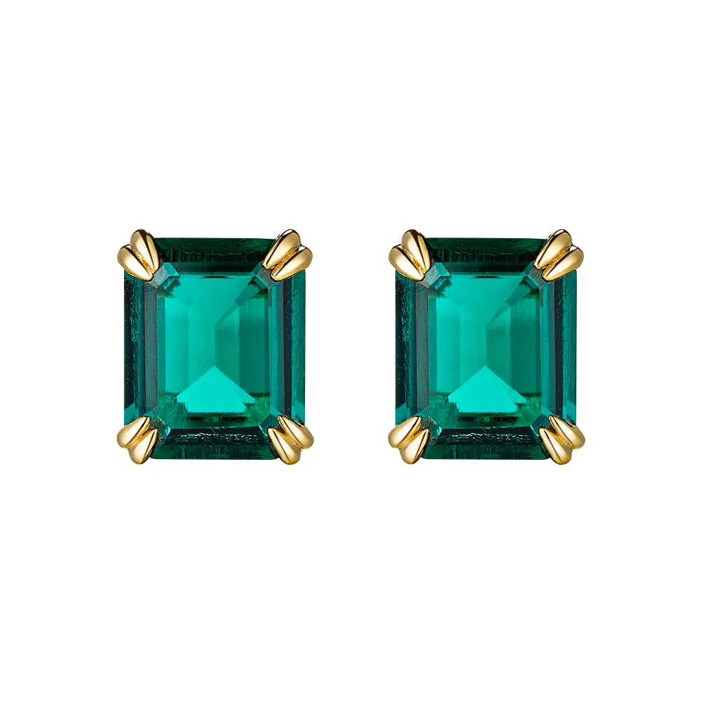 10 Ctw Double Prong Set Emerald-Cut Emerald Stud Earrings