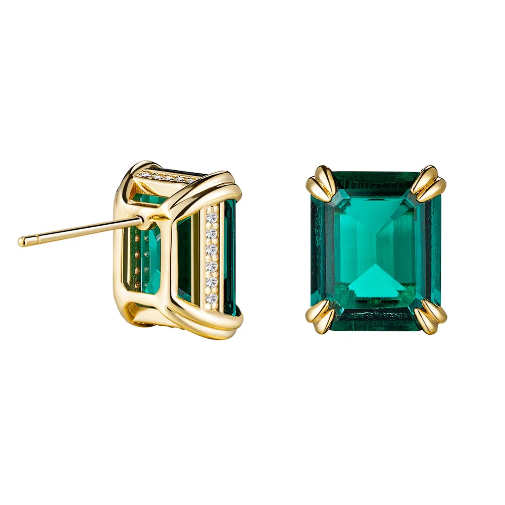 10 Ctw Double Prong Set Emerald-Cut Emerald Stud Earrings