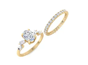 1.00 CT Dainty Oval Cut Engagement Ring Set,Lab Grown Diamond Engagement Ring