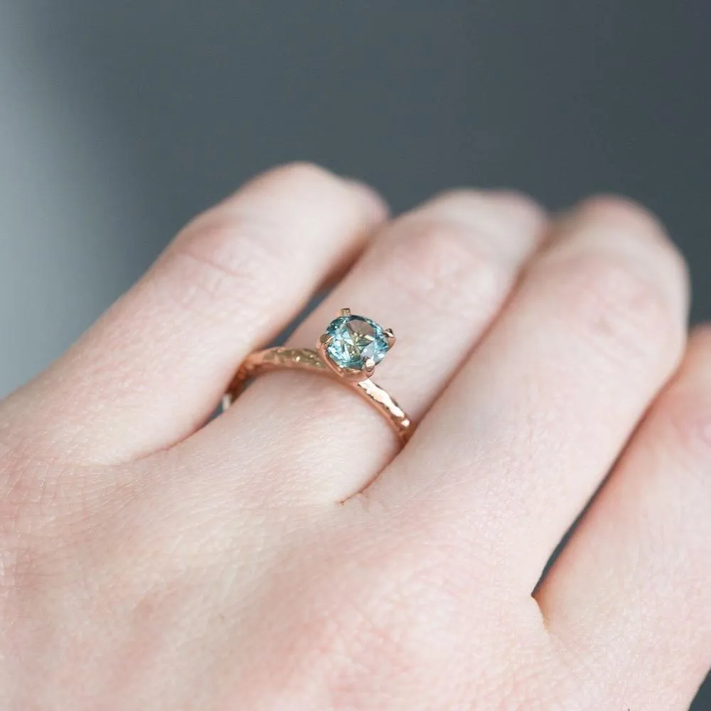 1.16ct Teal Montana Sapphire Ring in 14k Rose Gold Evergreen Solitaire