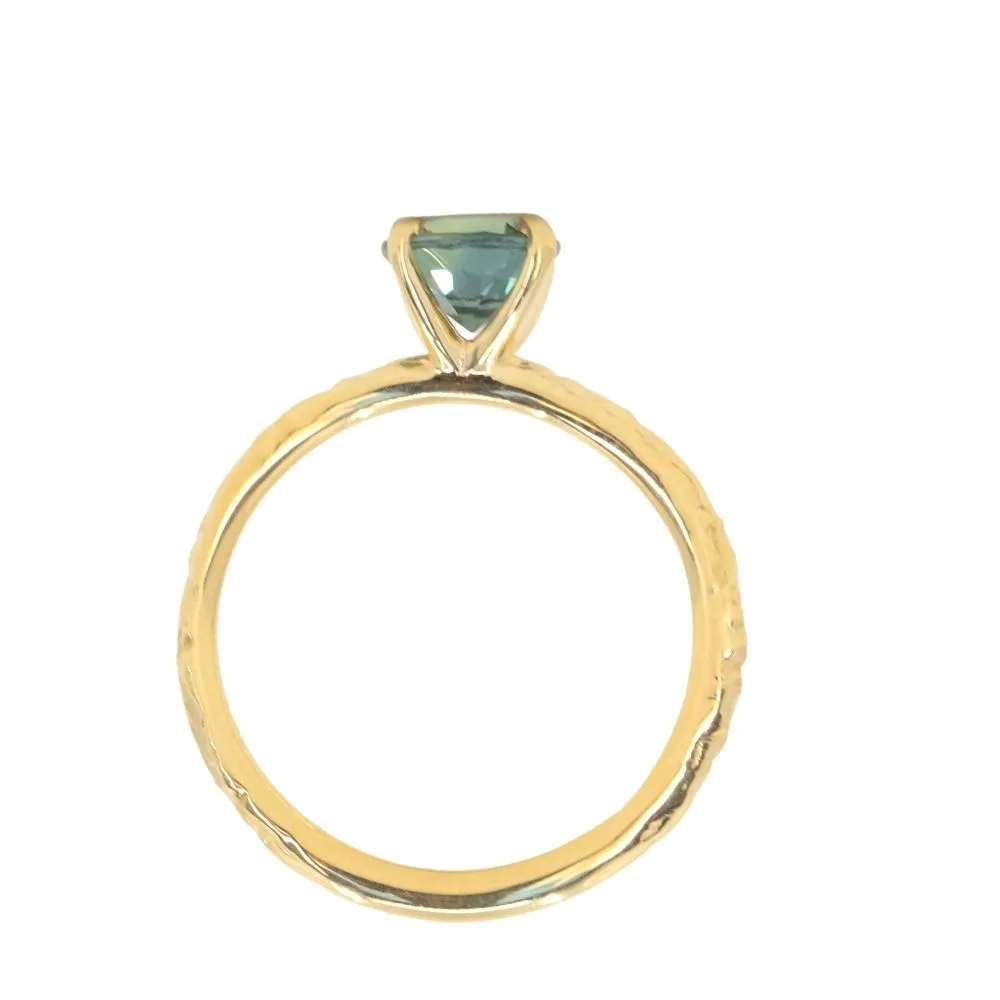 1.19ct Round Grey Green Sapphire Evergreen Carved Solitaire in 18k Yellow Gold