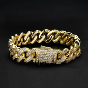 12mm Iced Out Cuban Link Bracelet for Men's in 14K Gold KRKC