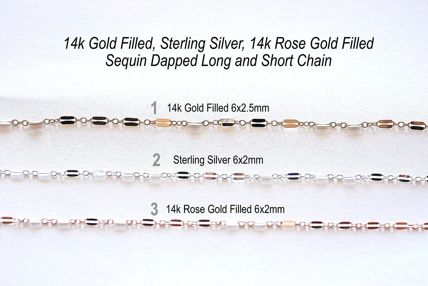 14/20 RGF 2mm Long and Short Dapped Sequin Chain, 14k Rose Gold Filled Sequin Dapped Chain, razor blade chain, 14k gf choker chain, Bulk