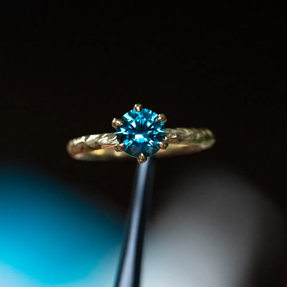 1.44ct Teal Precision Cut Montana Sapphire Evergreen Six Prong Solitaire in 18k Yellow Gold