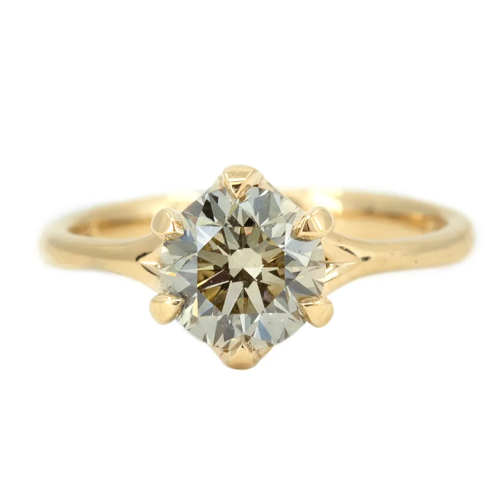 1.46ct Round Champagne Diamond Six Prong Split Shank Solitaire in 14k Yellow Gold