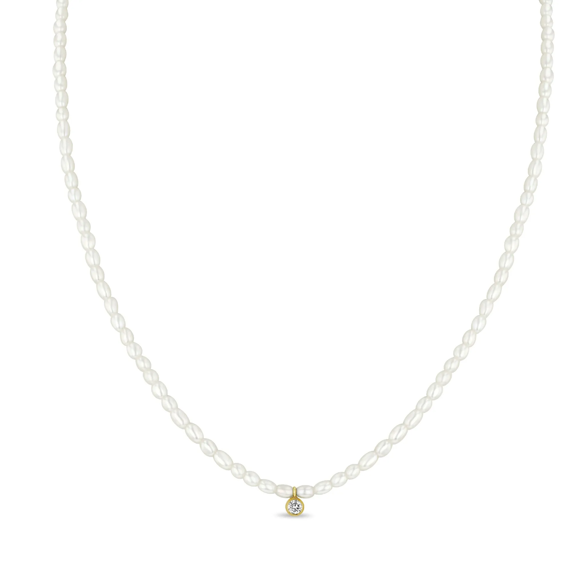 14k Diamond Pendant Rice Pearl Necklace