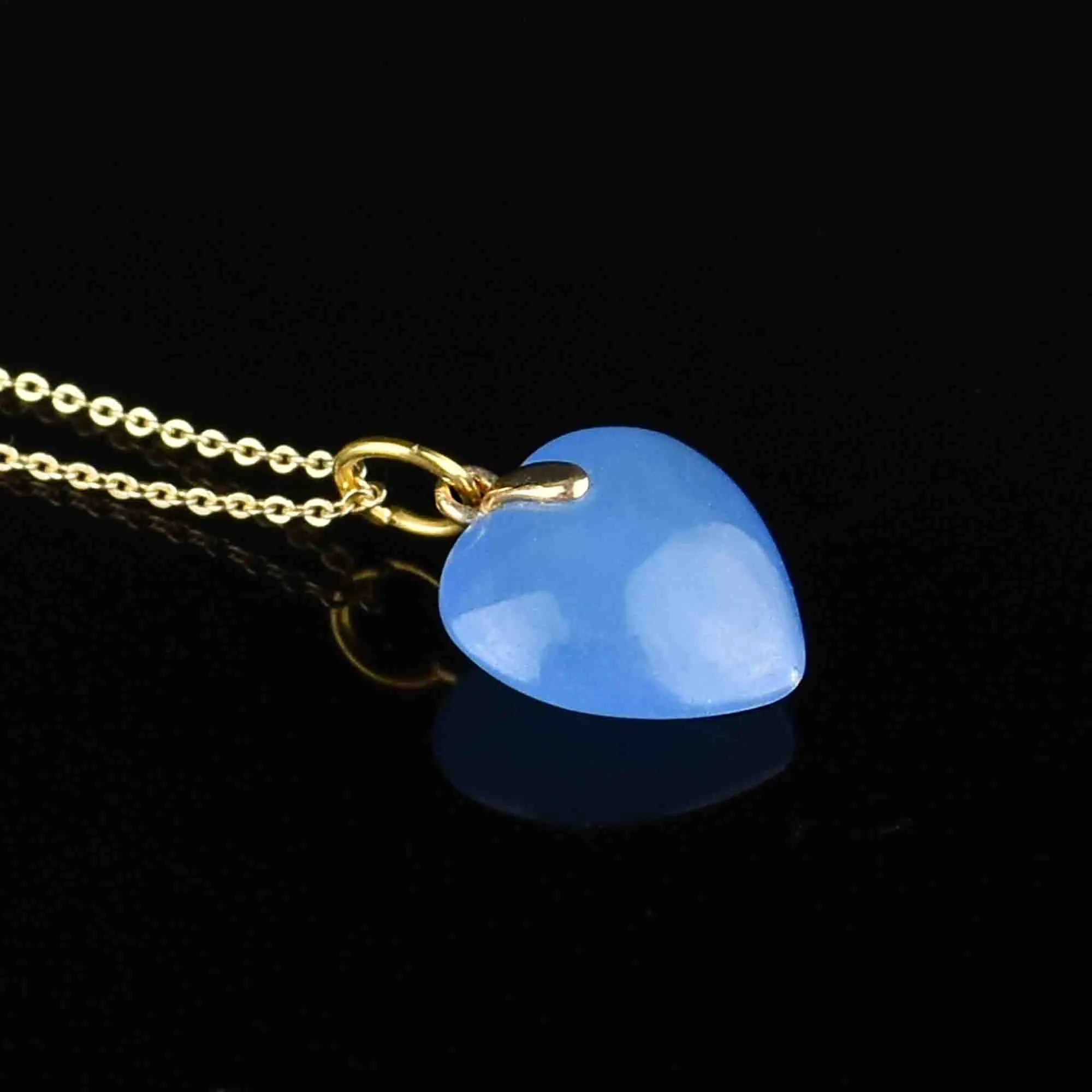 14K Gold Blue Jade Heart Pendant Necklace