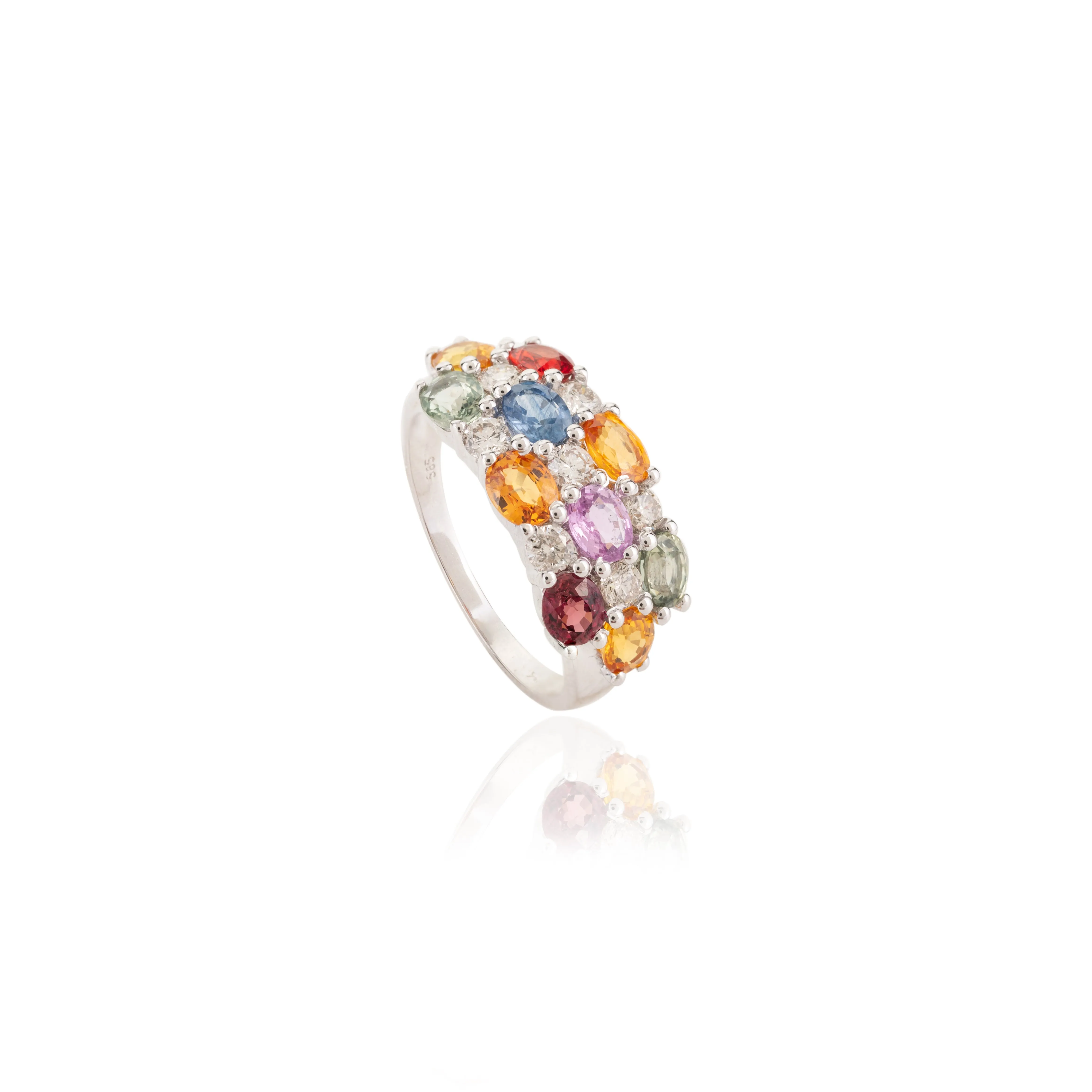 14K Gold Multi Sapphire & Diamond Ring