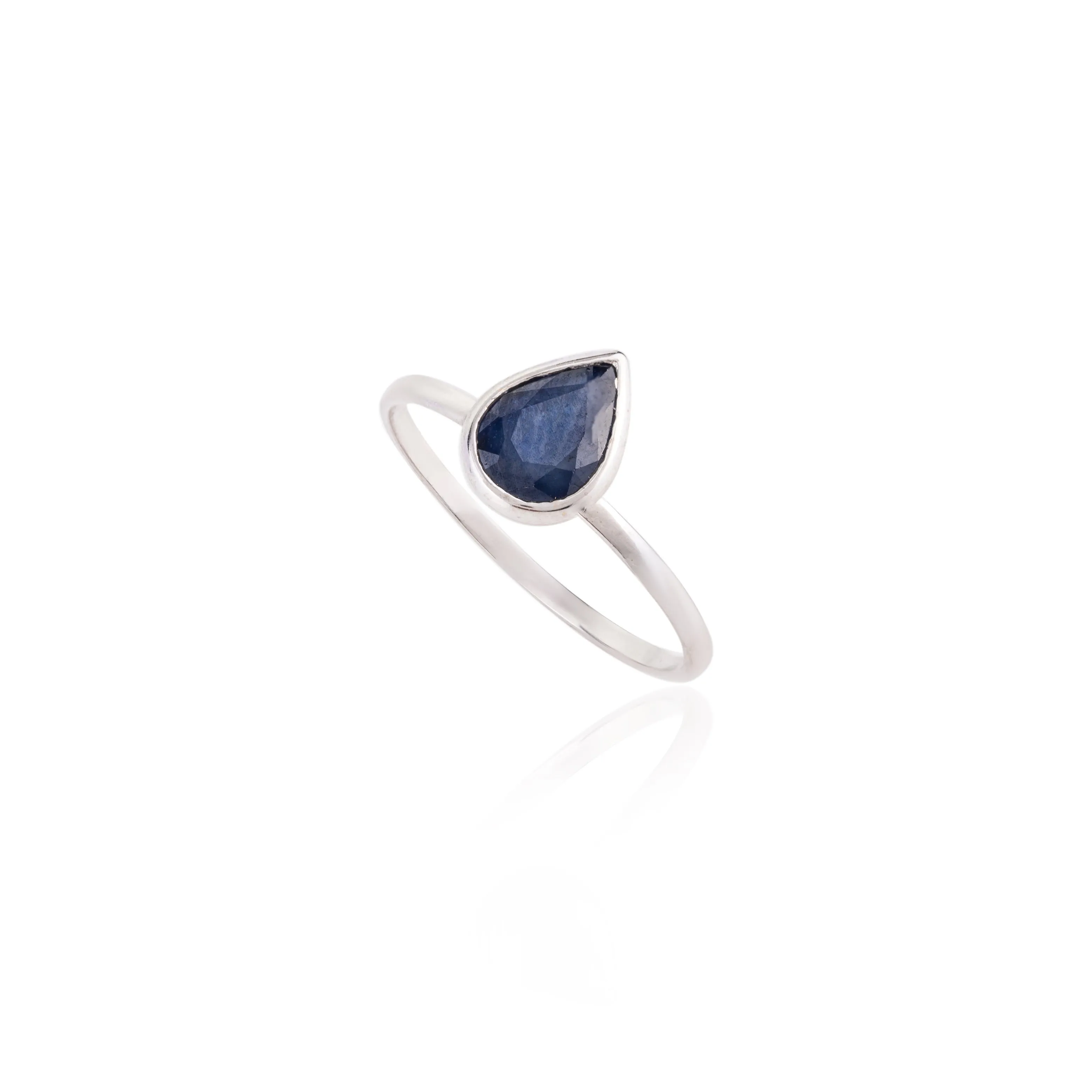 14K Gold Pear Cut Blue Sapphire Ring