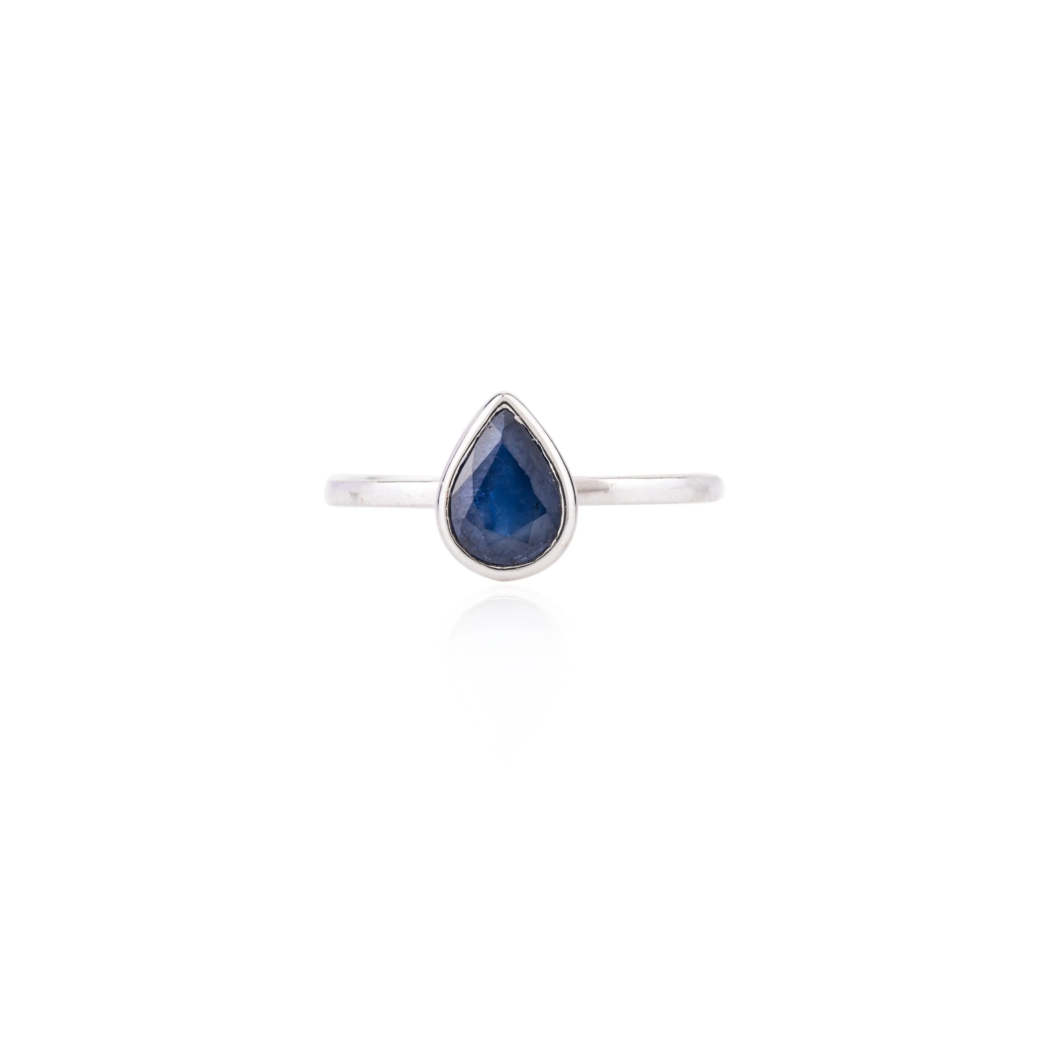 14K Gold Pear Cut Blue Sapphire Ring