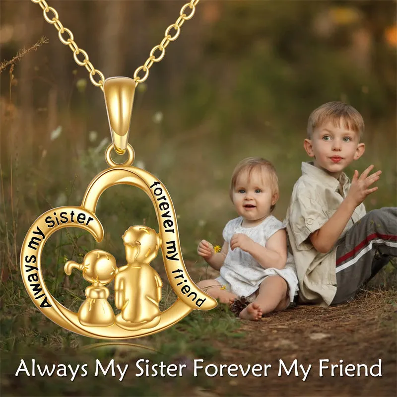 14K Gold Sister Gifts from Brother to Sister,Brother and Sister Necklace Heart Pendant Jewelry