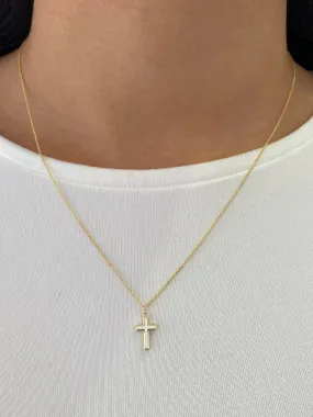 14K Gold White Enamel Cross Pendant Necklace