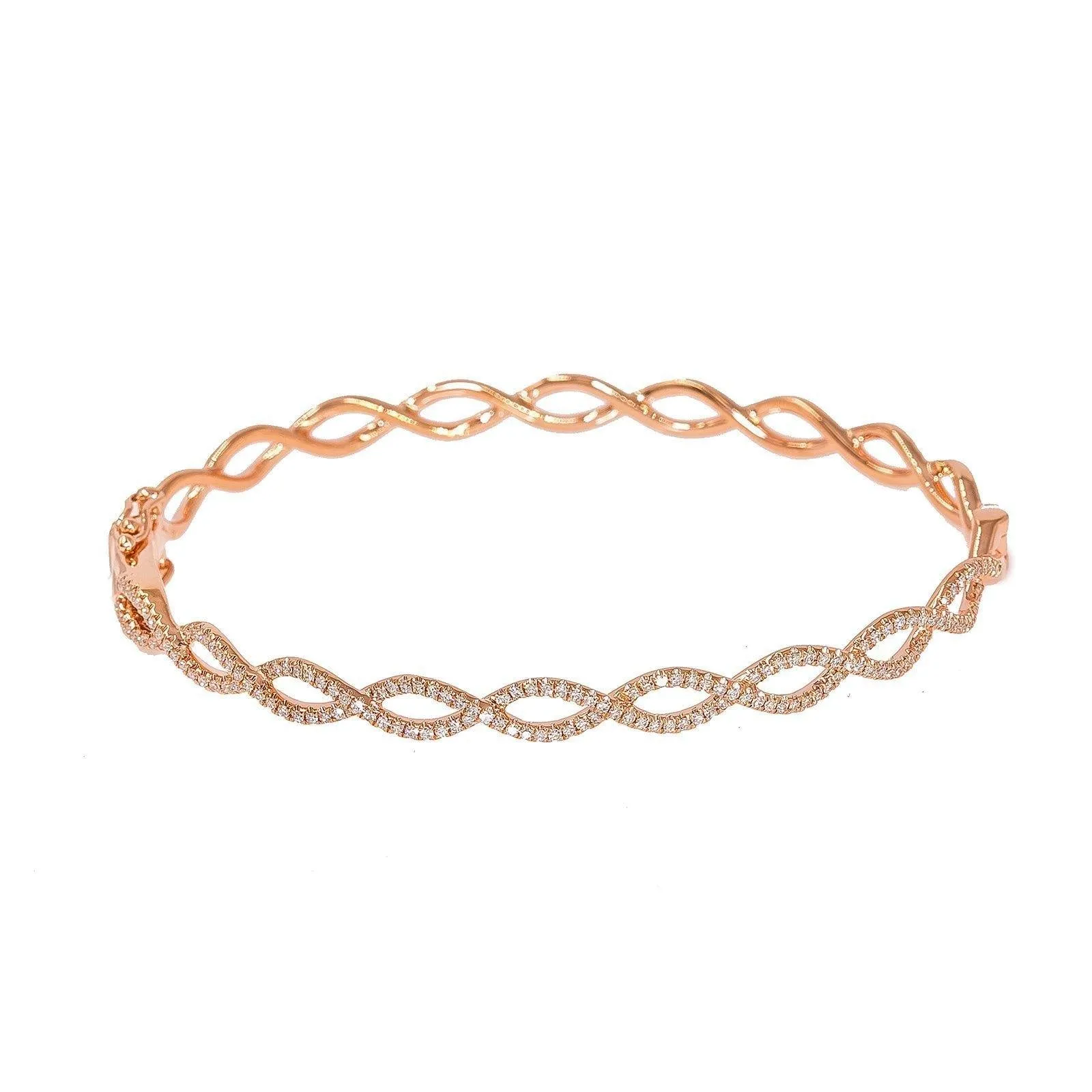 14K Rose Gold Diamond Bangle W/ VS Diamonds & Open Braid Band