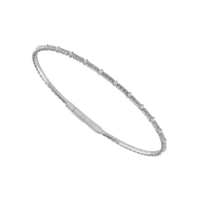 14K White Gold Diamond Flex Bangle with Diamond Stations