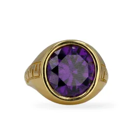 14K Yellow gold round amethyst ring -220645