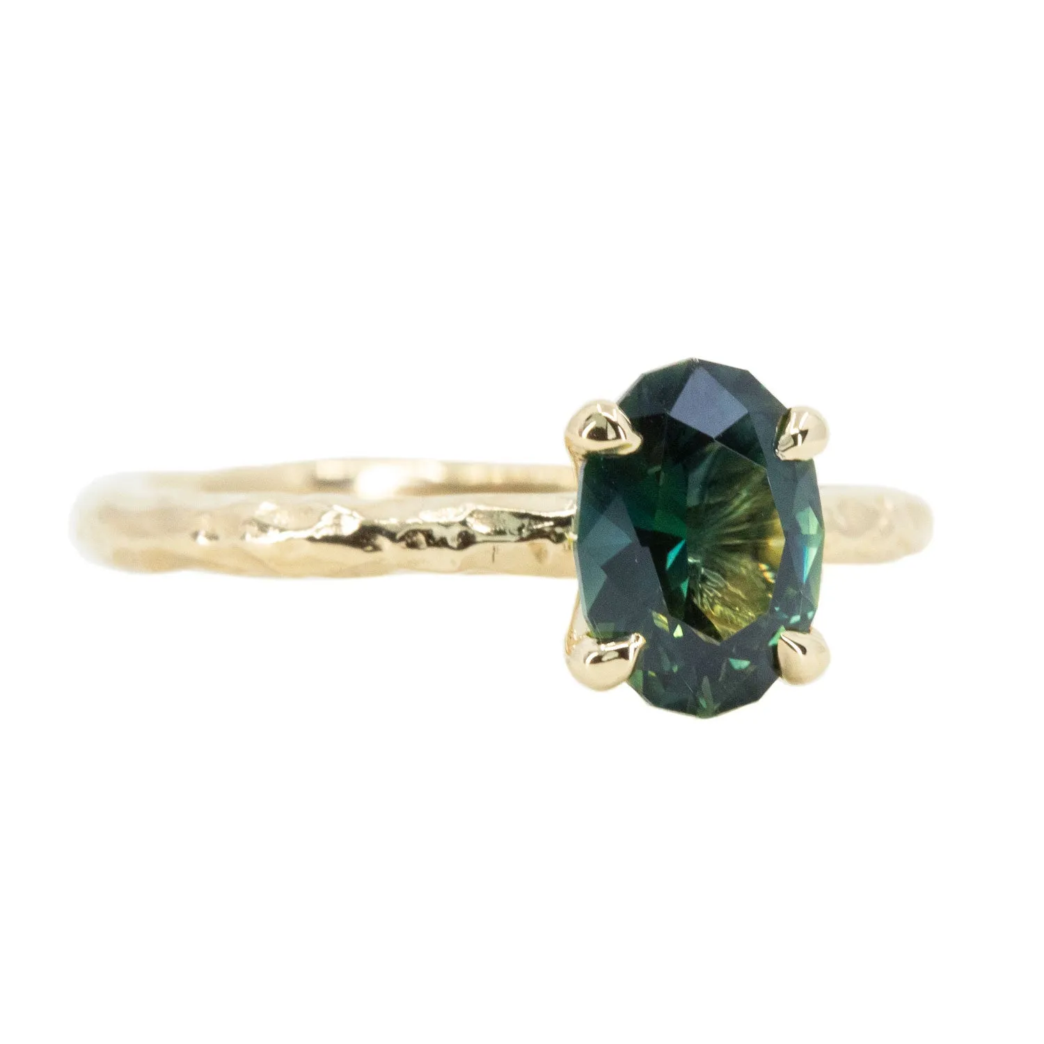 1.50ct Australian Oval Sapphire Evergreen Solitaire Ring in 14k yellow gold