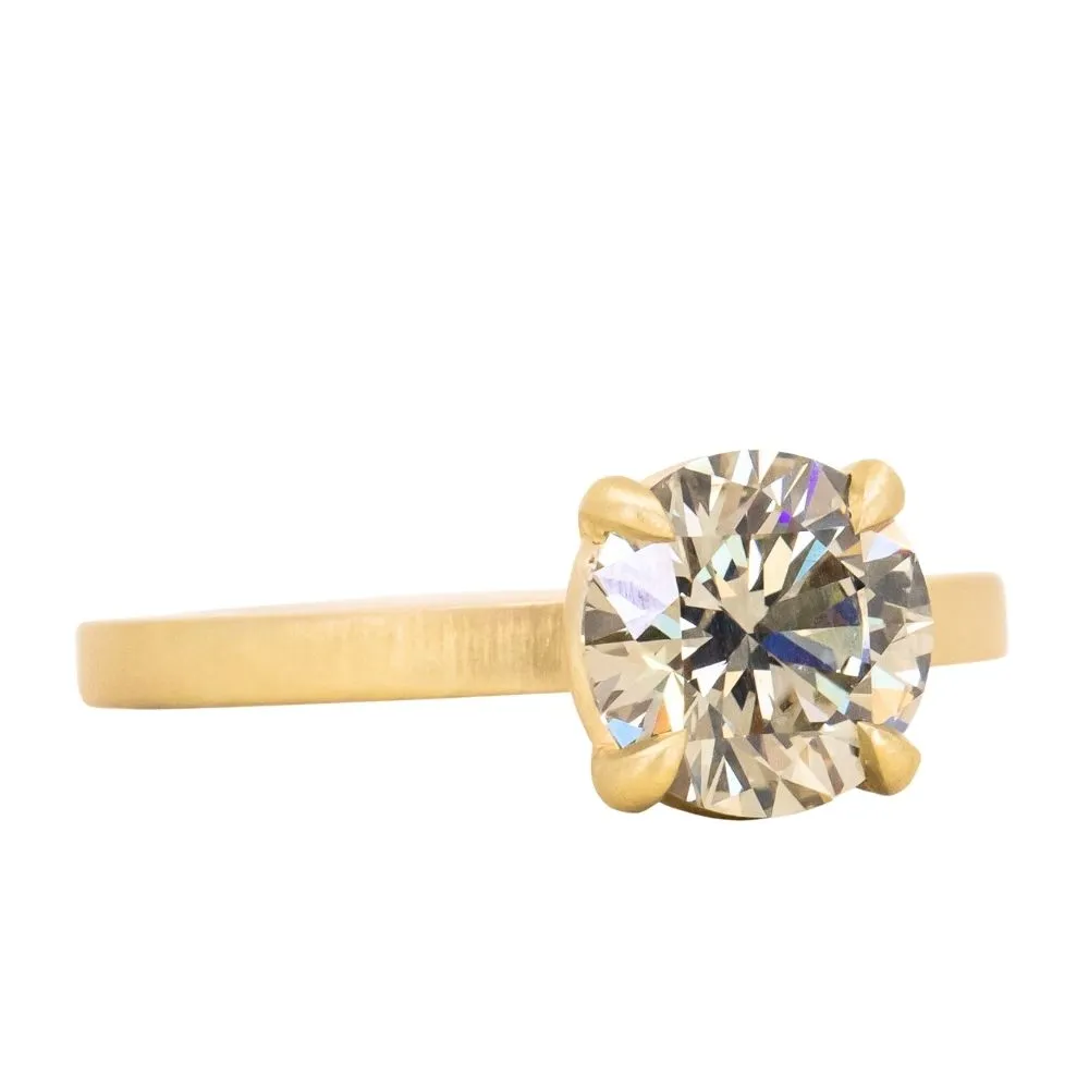 1.71ct Round GIA Fancy Dark Green/Grey Diamond Flat Band 4 Prong Solitaire in 18k Yellow Gold