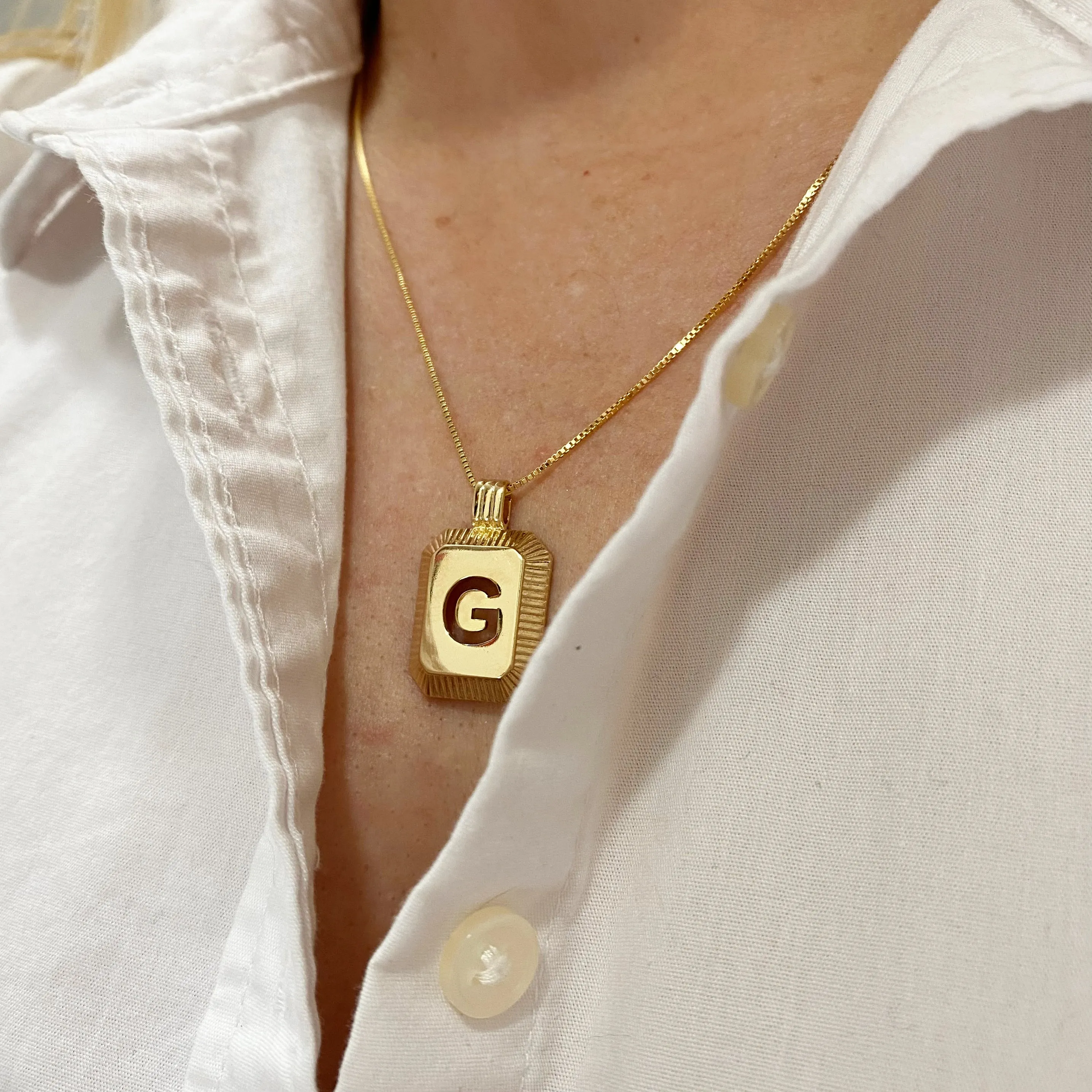 18k Gold Filled Initial Plate Pendant Letter G