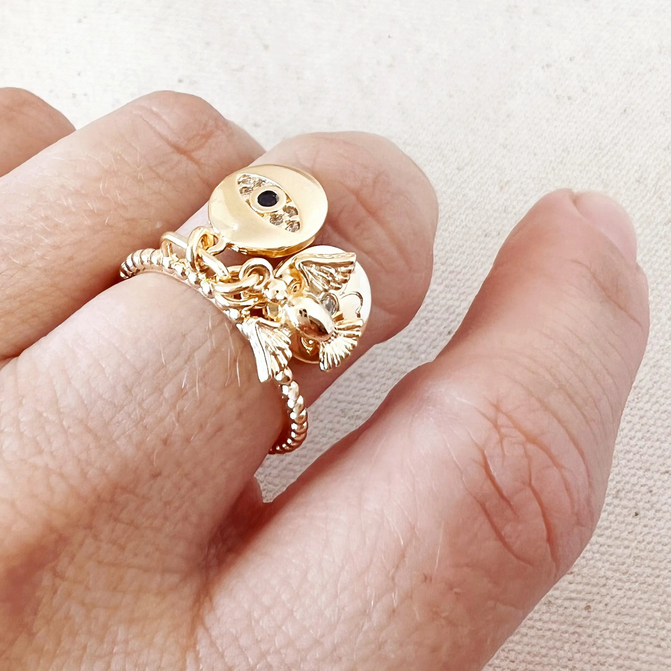 18k Gold Filled Protection Charms Ring