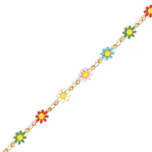 18K Gold PVD Stainless Steel Enamel Flower Chain - By The Foot / SPL1024