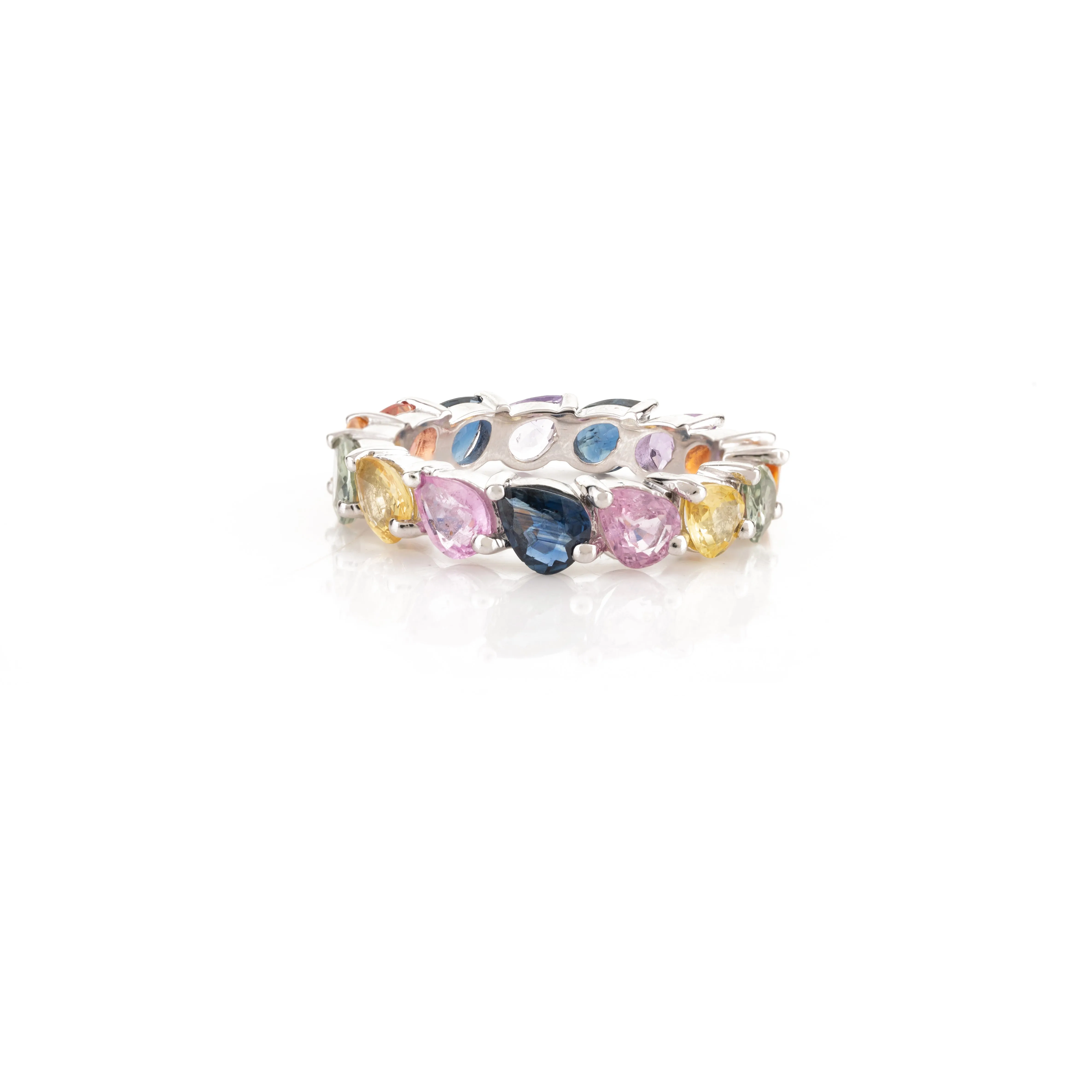 18K Pear Cut Unique Multi Sapphire Ring