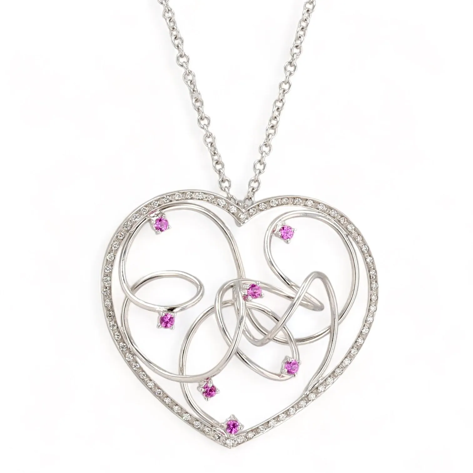 18K white forever love necklace pink sapphire accent-17532