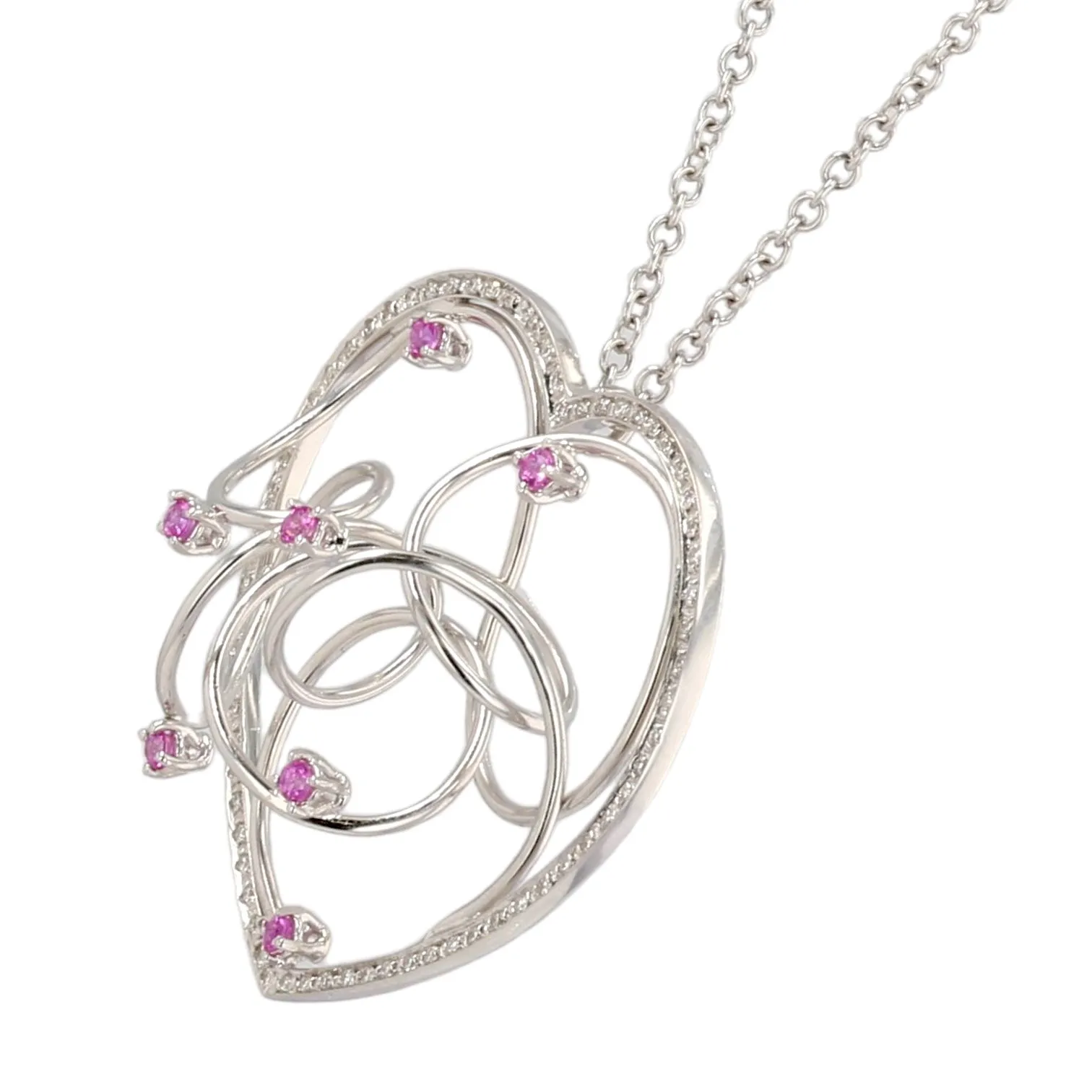 18K white forever love necklace pink sapphire accent-17532