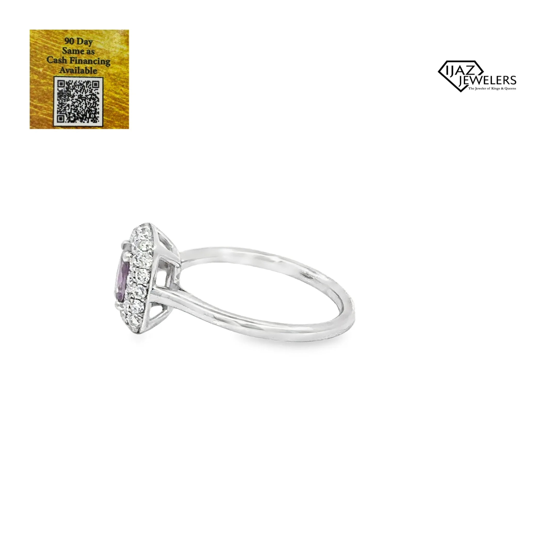 18K White Gold Diamond And Purple Sapphire Ladies Ring