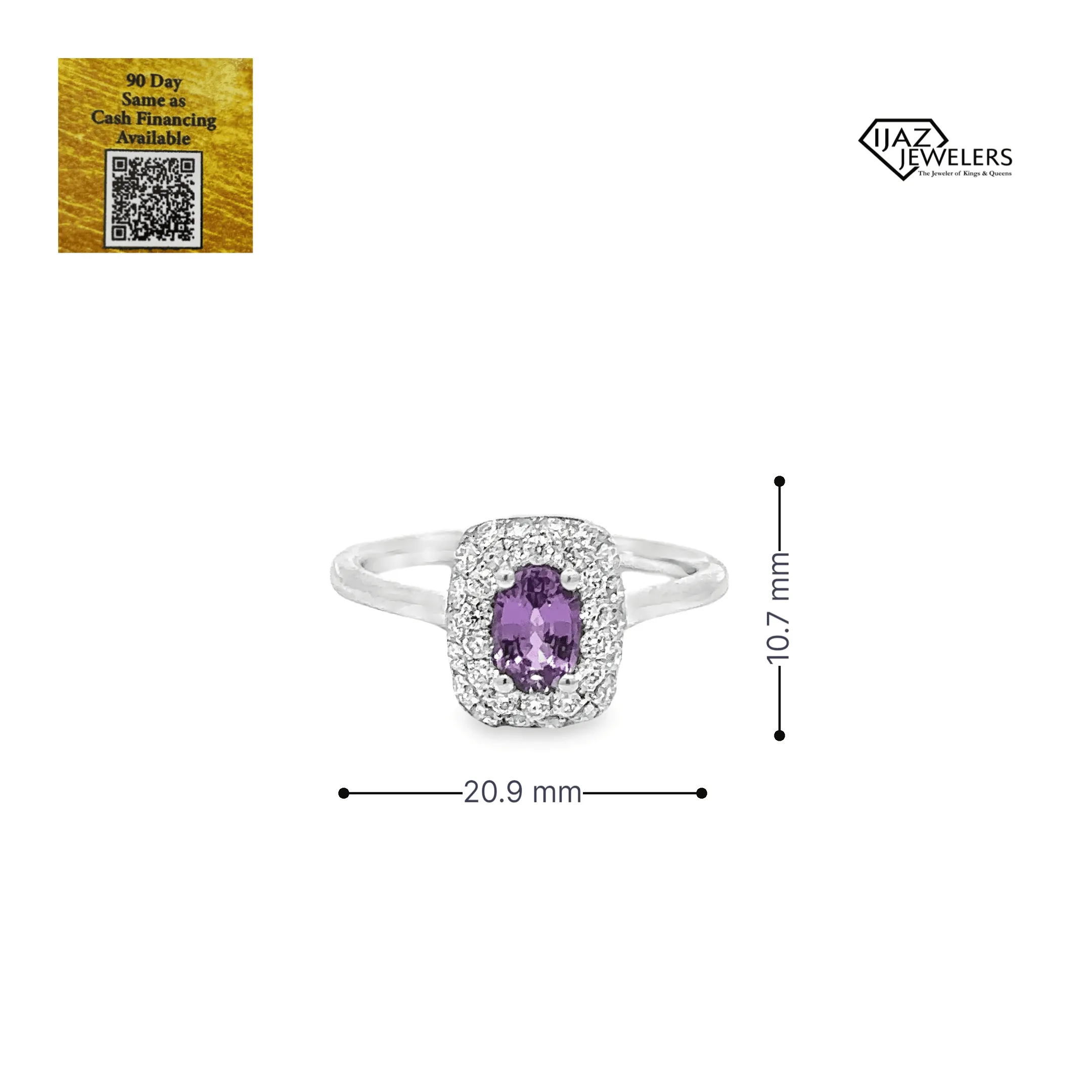 18K White Gold Diamond And Purple Sapphire Ladies Ring