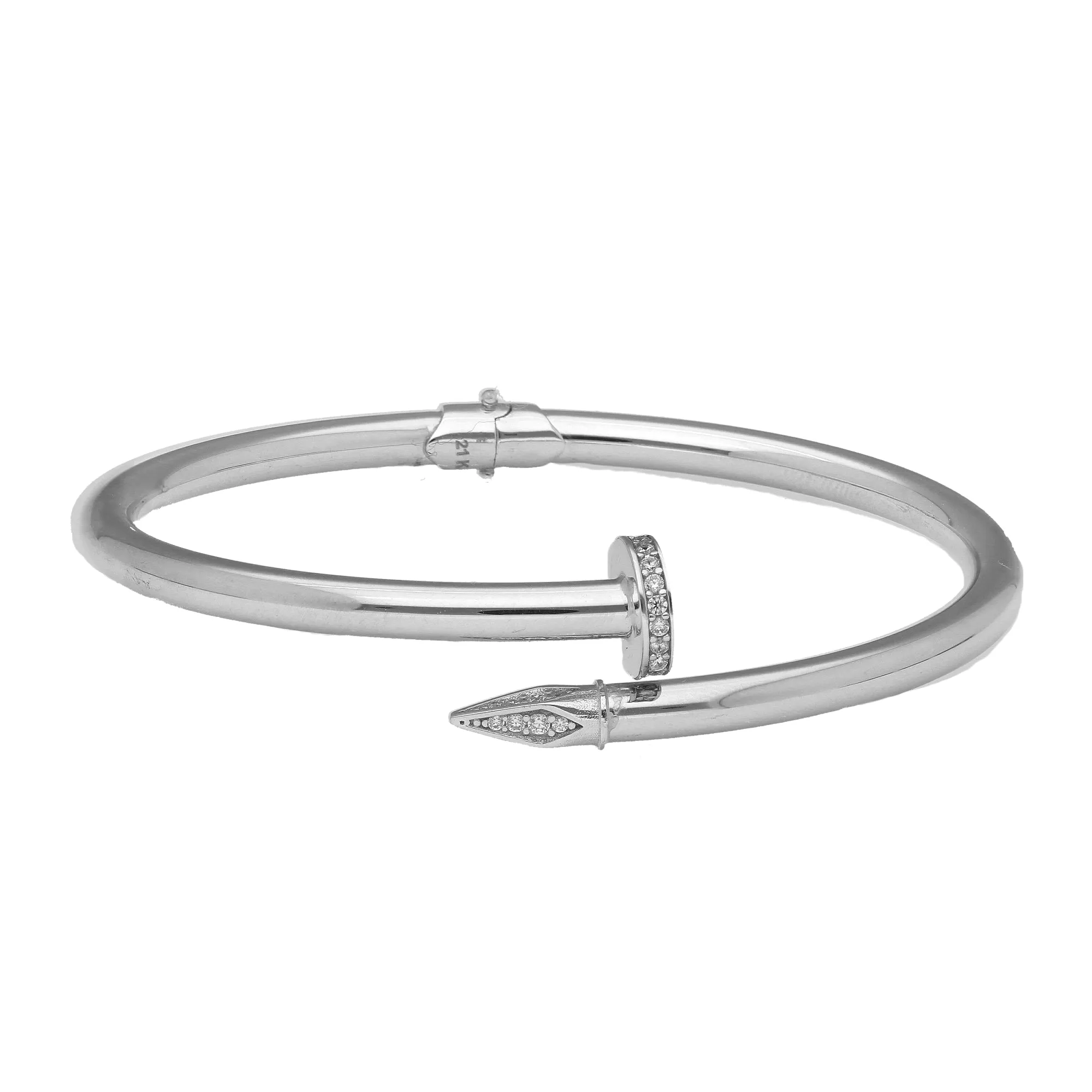 18KT White Gold & CZ Nail Bangle (10.5gm)