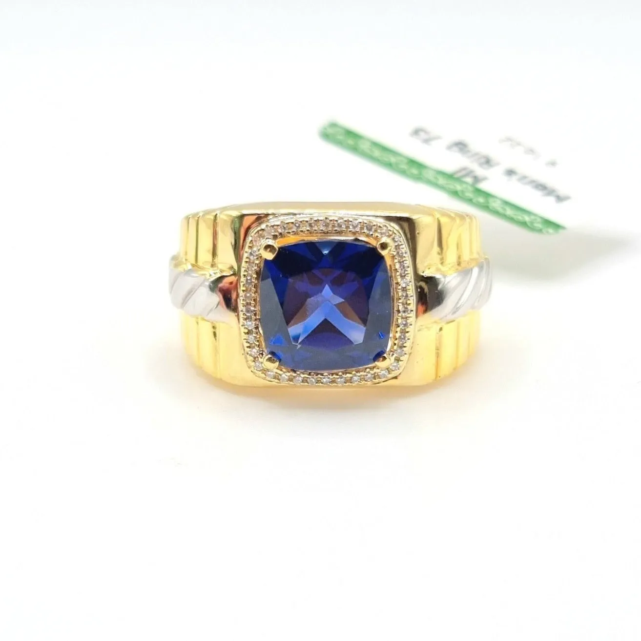 2 CT Blue Sapphire Cushion Diamond Men’s Ring