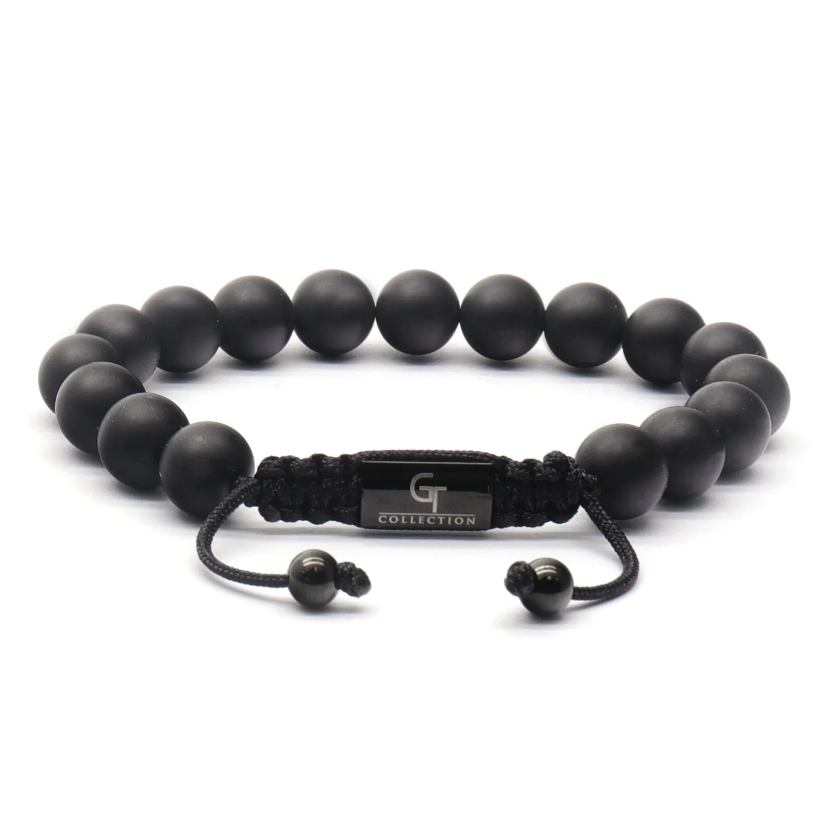 2 PIECE SET - Men's BLACK ONYX Single Bead Bracelet And Flatbead Bracelet