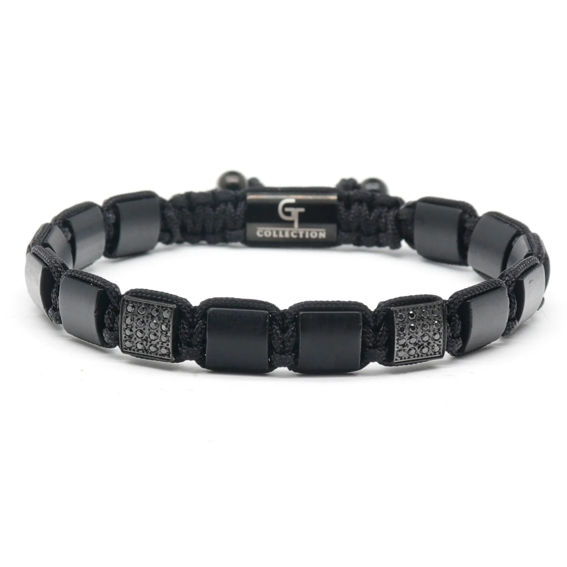 2 PIECE SET - Men's BLACK ONYX Single Bead Bracelet And Flatbead Bracelet