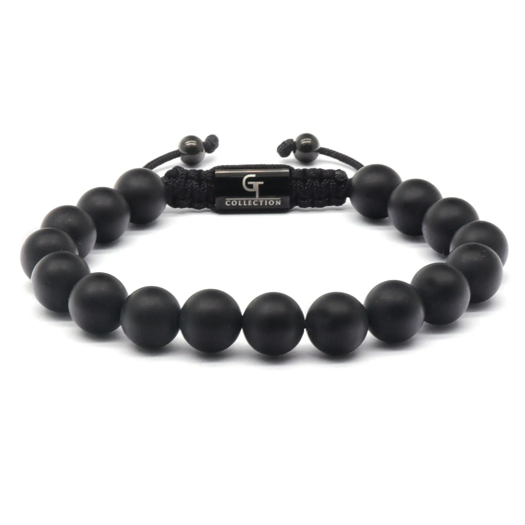 2 PIECE SET - Men's BLACK ONYX Single Bead Bracelet And Flatbead Bracelet