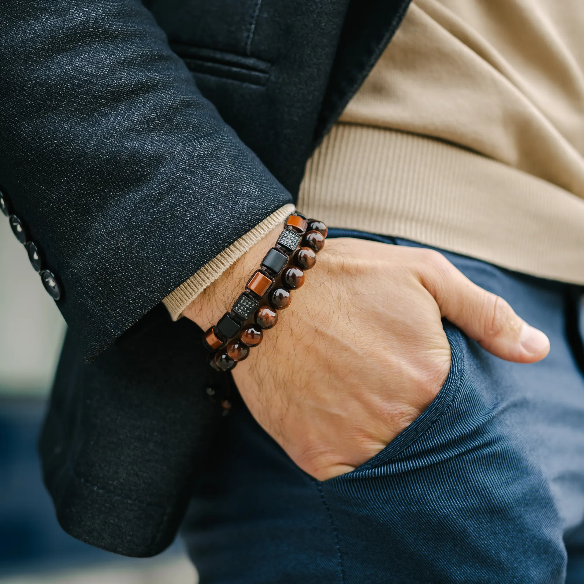 2 PIECE SET - RED TIGER EYE Single Bead & Flatbead Bracelet