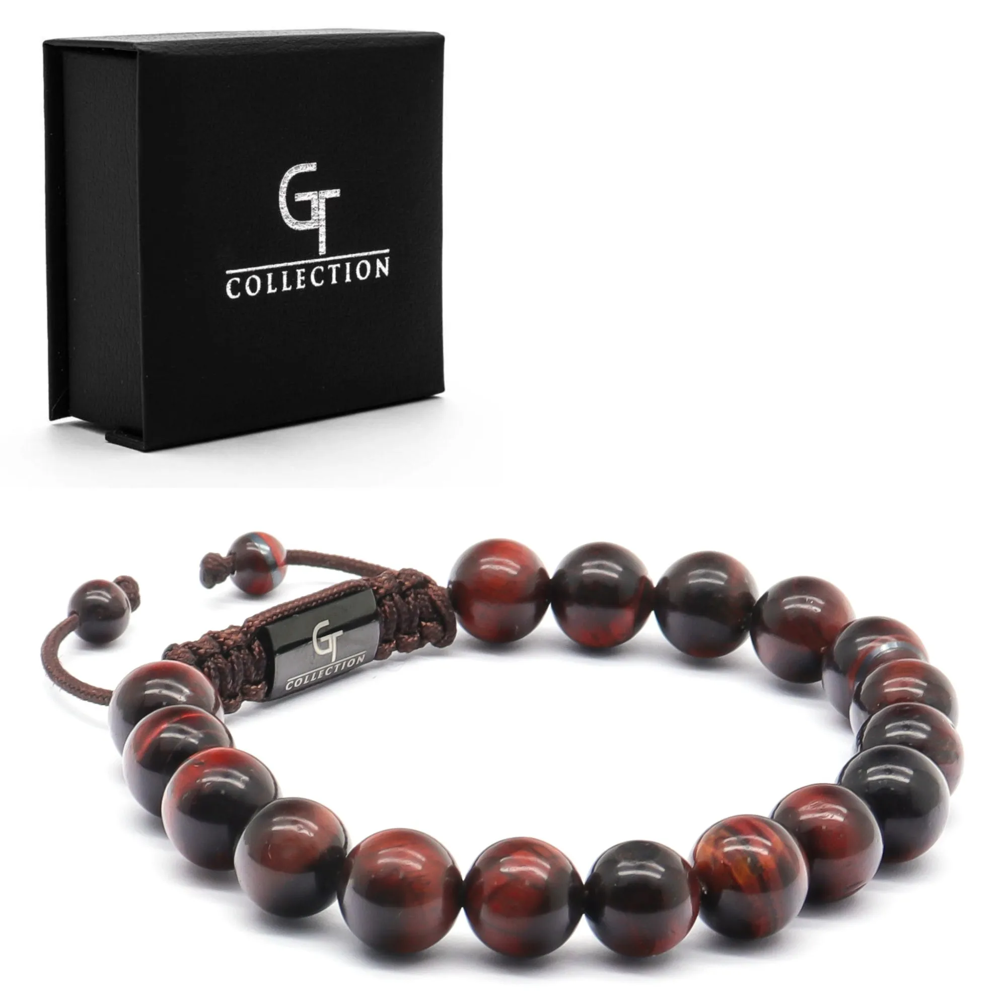 2 PIECE SET - RED TIGER EYE Single Bead & Flatbead Bracelet