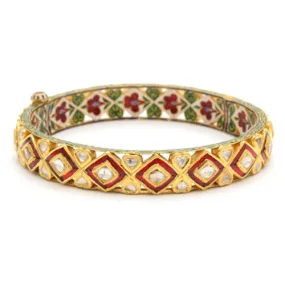 22k Gold Uncut Diamond Ruby and Emerald Ahlam Bangle