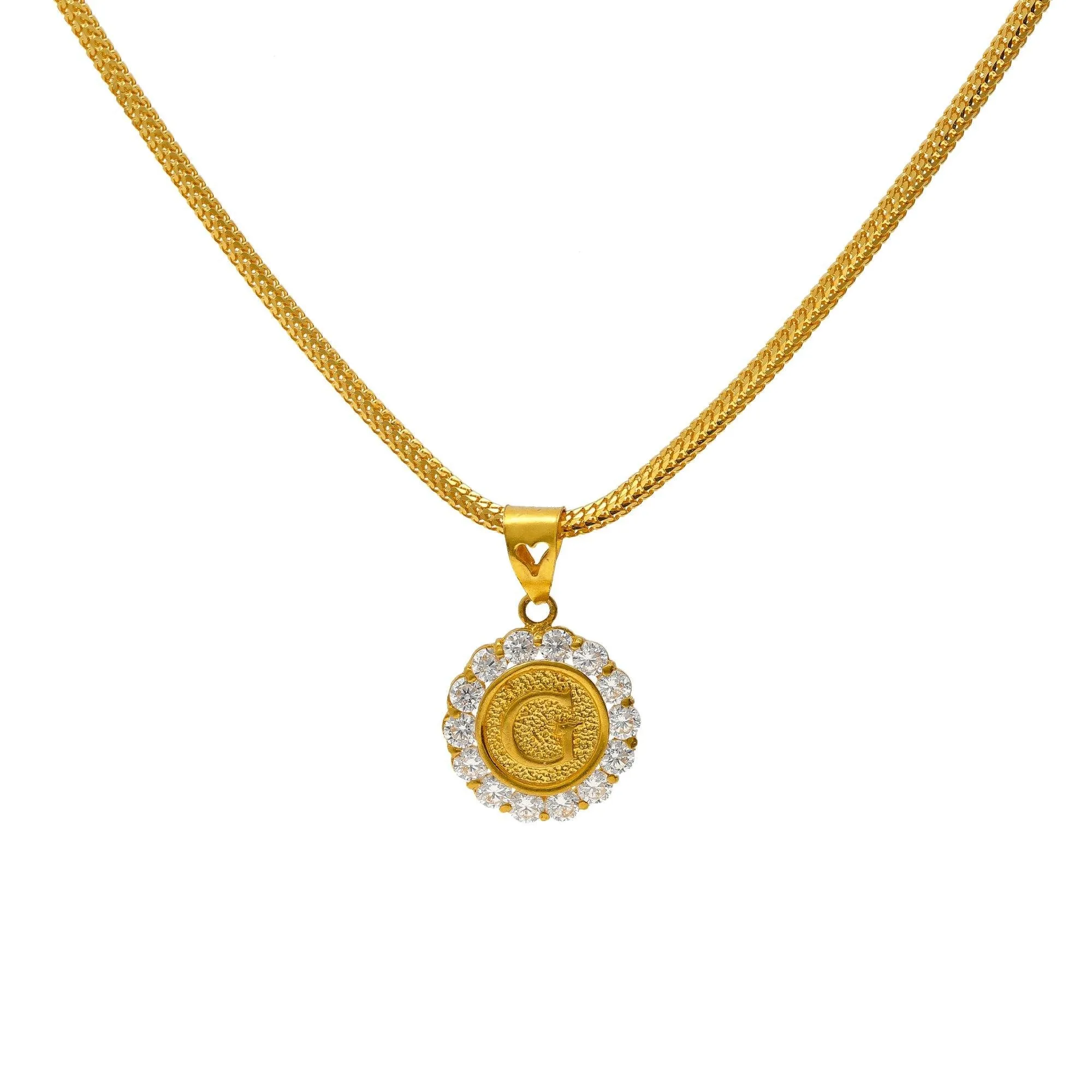 22K Yellow Gold & CZ Stone Round G Pendant